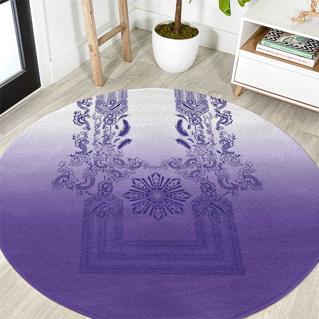 Philippines Barong Style Round Carpet with Polynesian Art and Leaf Motif Purple Color LT03 Purple - Polynesian Pride