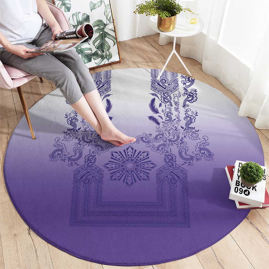 Philippines Barong Style Round Carpet with Polynesian Art and Leaf Motif Purple Color LT03 - Polynesian Pride