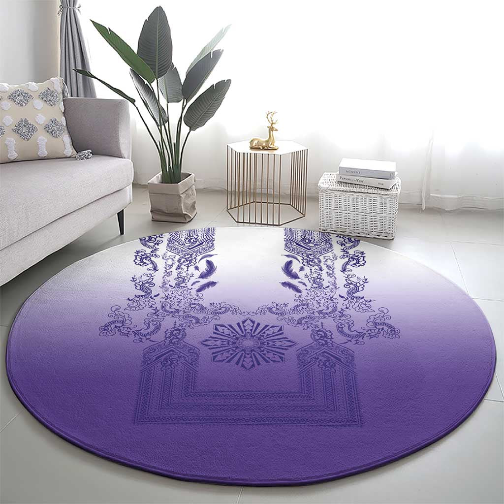 Philippines Barong Style Round Carpet with Polynesian Art and Leaf Motif Purple Color LT03 - Polynesian Pride