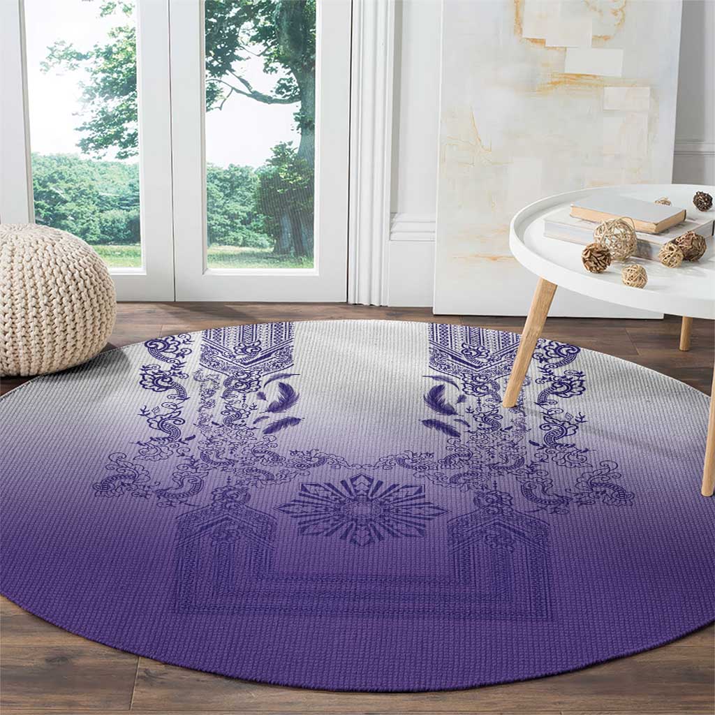 Philippines Barong Style Round Carpet with Polynesian Art and Leaf Motif Purple Color LT03 - Polynesian Pride