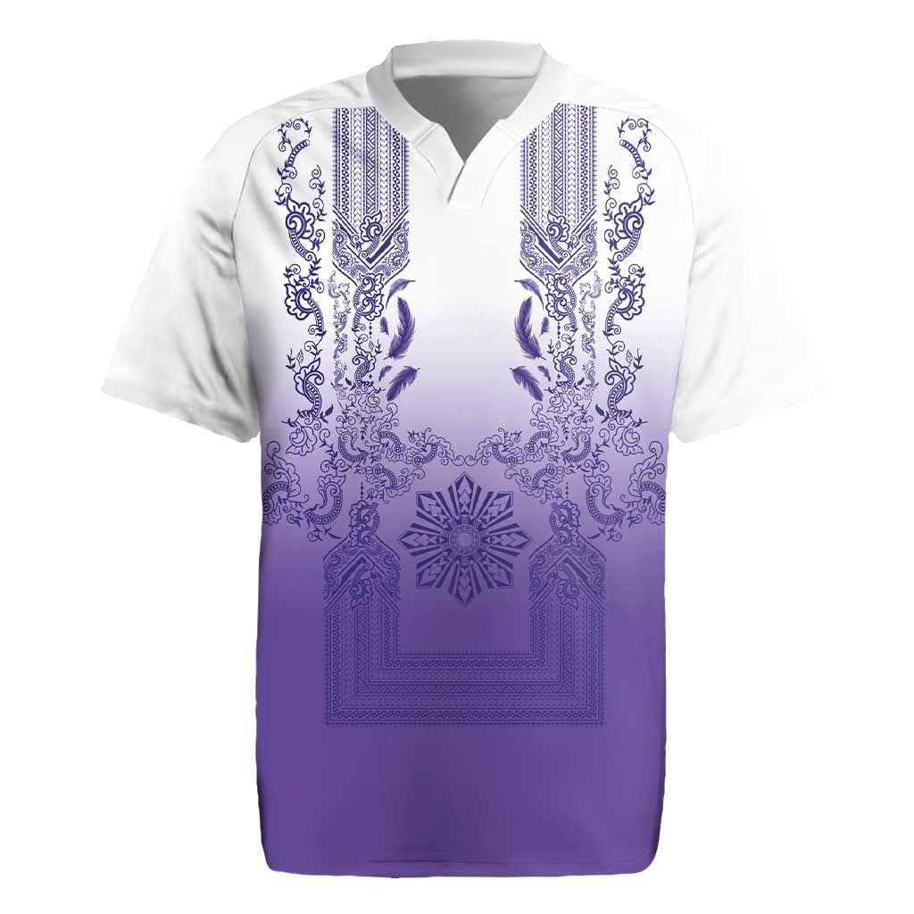 Philippines Barong Style Rugby Jersey with Polynesian Art and Leaf Motif Purple Color LT03 Purple - Polynesian Pride