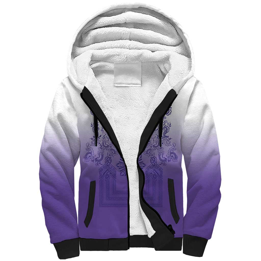Philippines Barong Style Sherpa Hoodie with Polynesian Art and Leaf Motif Purple Color LT03 Unisex Purple - Polynesian Pride