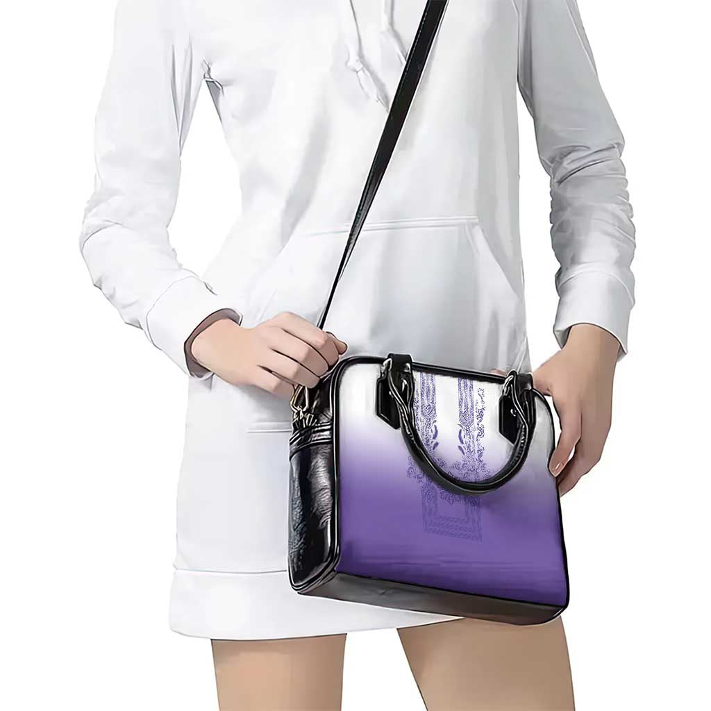 Philippines Barong Style Shoulder Handbag with Polynesian Art and Leaf Motif Purple Color