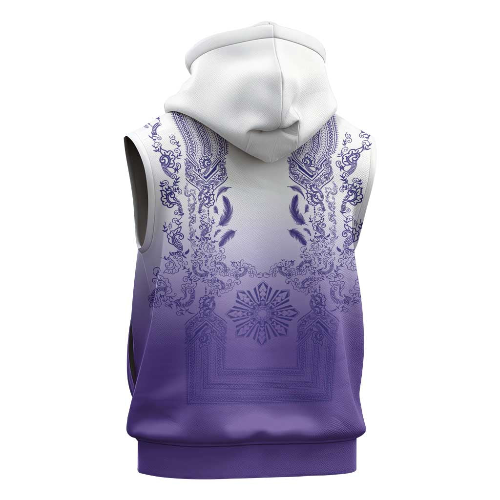 Philippines Barong Style Sleeveless Hoodie with Polynesian Art and Leaf Motif Purple Color LT03 - Polynesian Pride
