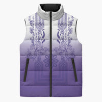 Philippines Barong Style Sleeveless Puffer Jacket with Polynesian Art and Leaf Motif Purple Color LT03 Unisex Purple - Polynesian Pride