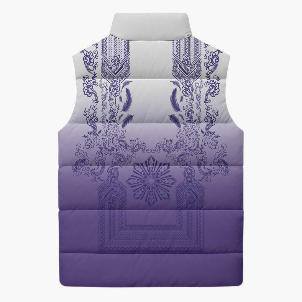 Philippines Barong Style Sleeveless Puffer Jacket with Polynesian Art and Leaf Motif Purple Color LT03 - Polynesian Pride