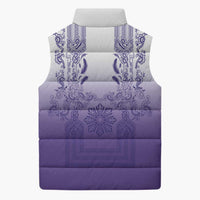 Philippines Barong Style Sleeveless Puffer Jacket with Polynesian Art and Leaf Motif Purple Color LT03 - Polynesian Pride