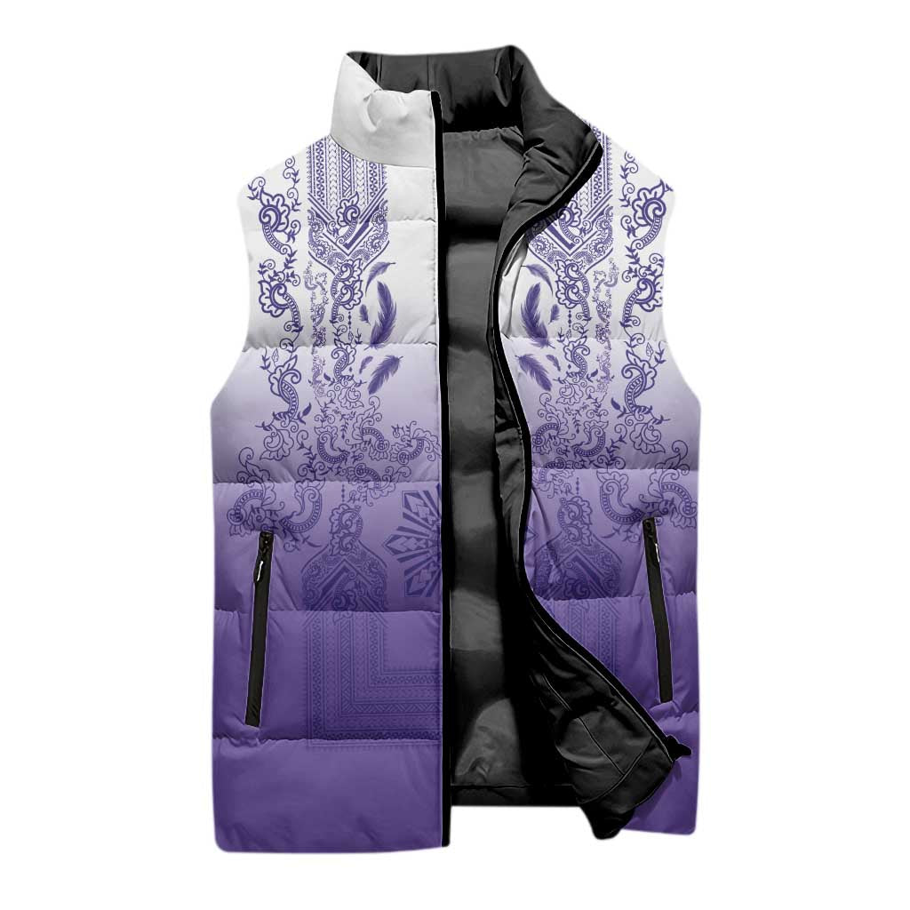 Philippines Barong Style Sleeveless Puffer Jacket with Polynesian Art and Leaf Motif Purple Color LT03 - Polynesian Pride