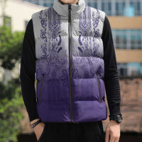 Philippines Barong Style Sleeveless Puffer Jacket with Polynesian Art and Leaf Motif Purple Color LT03 - Polynesian Pride