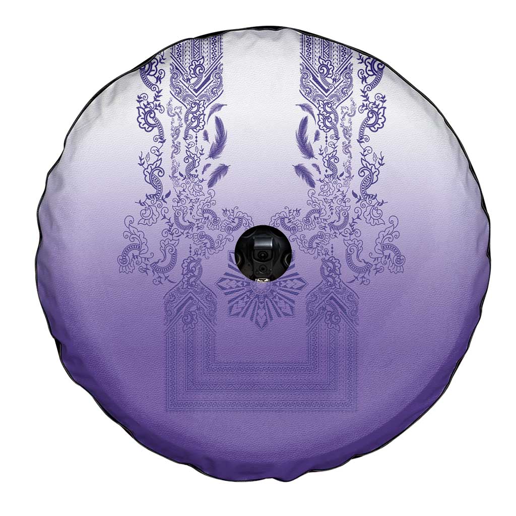Philippines Barong Style Spare Tire Cover with Polynesian Art and Leaf Motif Purple Color LT03 - Polynesian Pride