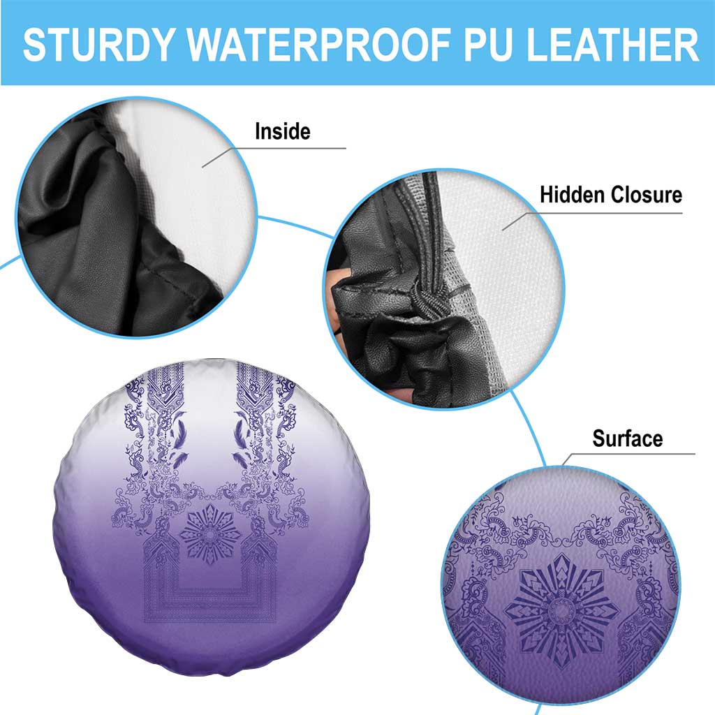 Philippines Barong Style Spare Tire Cover with Polynesian Art and Leaf Motif Purple Color LT03 - Polynesian Pride