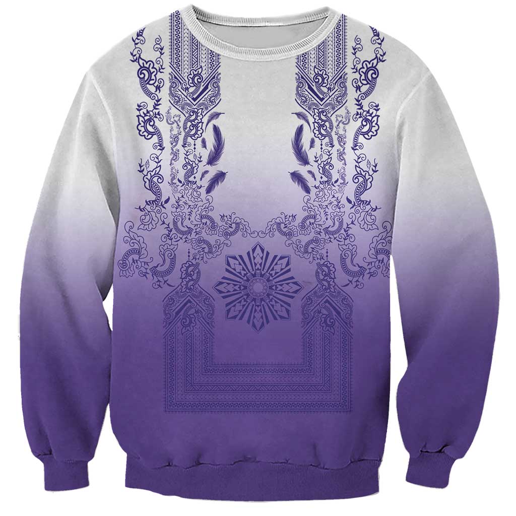 Philippines Barong Style Sweatshirt with Polynesian Art and Leaf Motif Purple Color LT03 Unisex Purple - Polynesian Pride