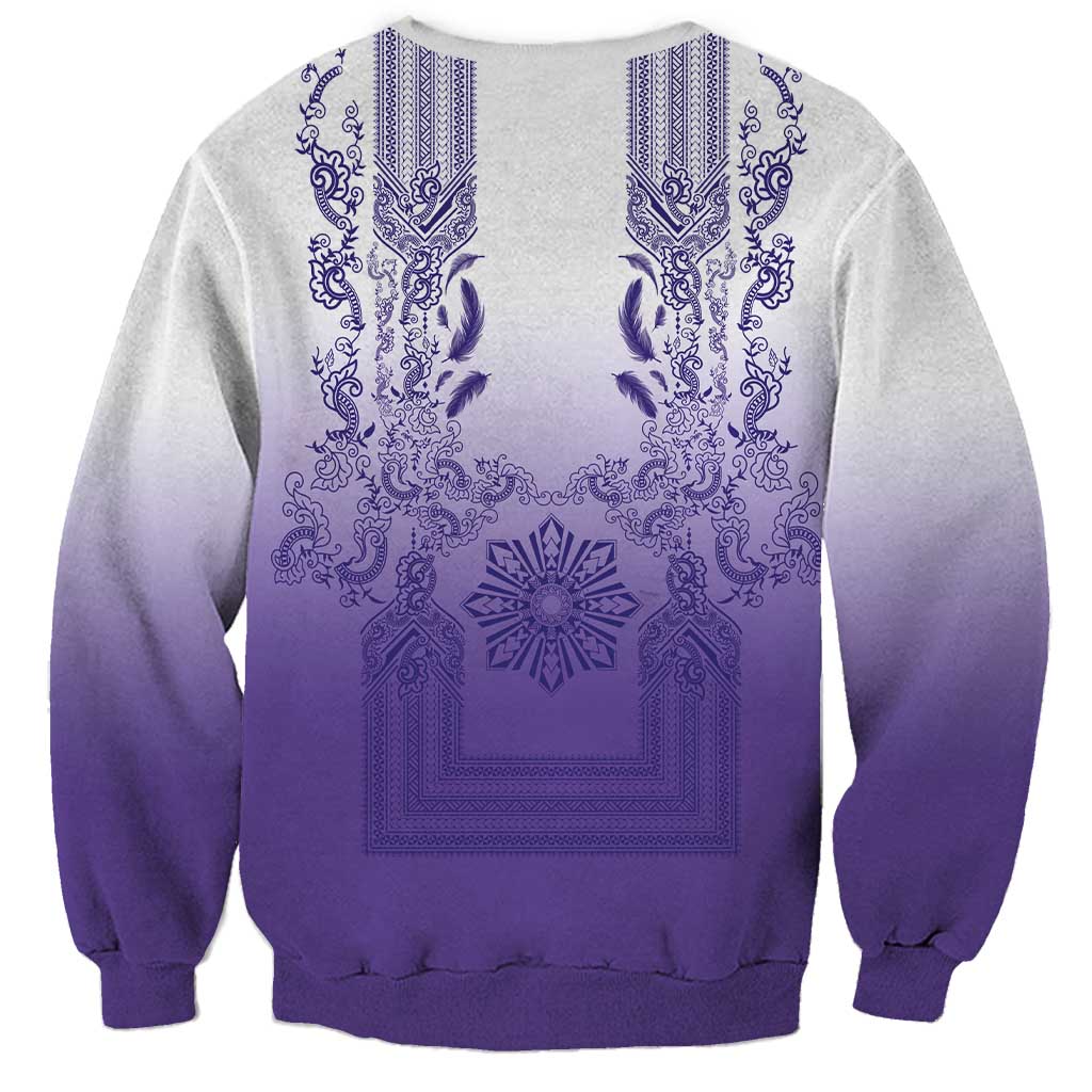 Philippines Barong Style Sweatshirt with Polynesian Art and Leaf Motif Purple Color LT03 - Polynesian Pride
