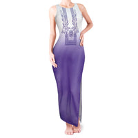 Philippines Barong Style Tank Maxi Dress with Polynesian Art and Leaf Motif Purple Color LT03 Women Purple - Polynesian Pride