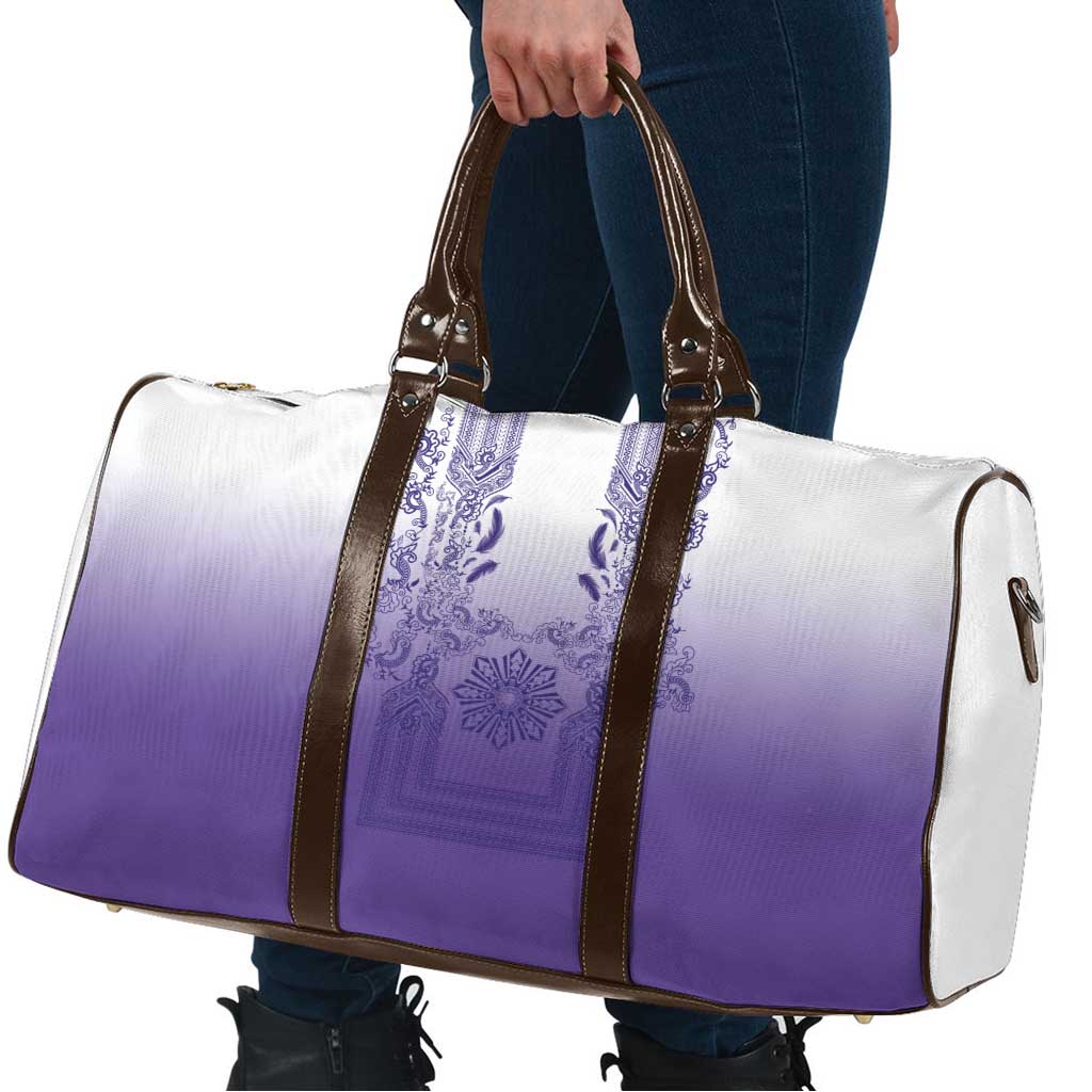 Philippines Barong Style Travel Bag with Polynesian Art and Leaf Motif Purple Color