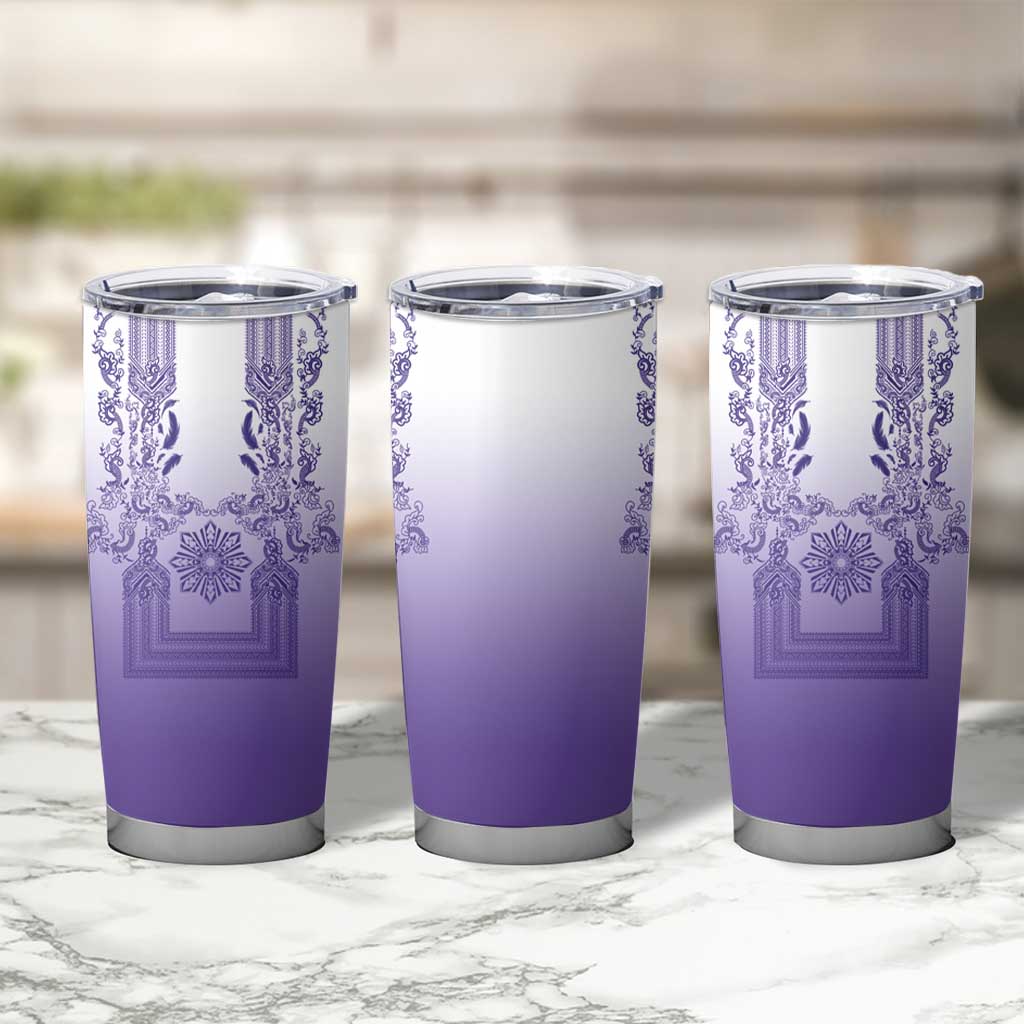 Philippines Barong Style Tumbler Cup with Polynesian Art and Leaf Motif Purple Color