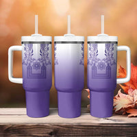Philippines Barong Style Tumbler With Handle with Polynesian Art and Leaf Motif Purple Color