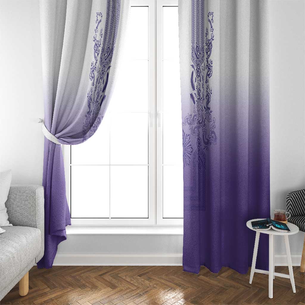 Philippines Barong Style Window Curtain with Polynesian Art and Leaf Motif Purple Color LT03 - Polynesian Pride