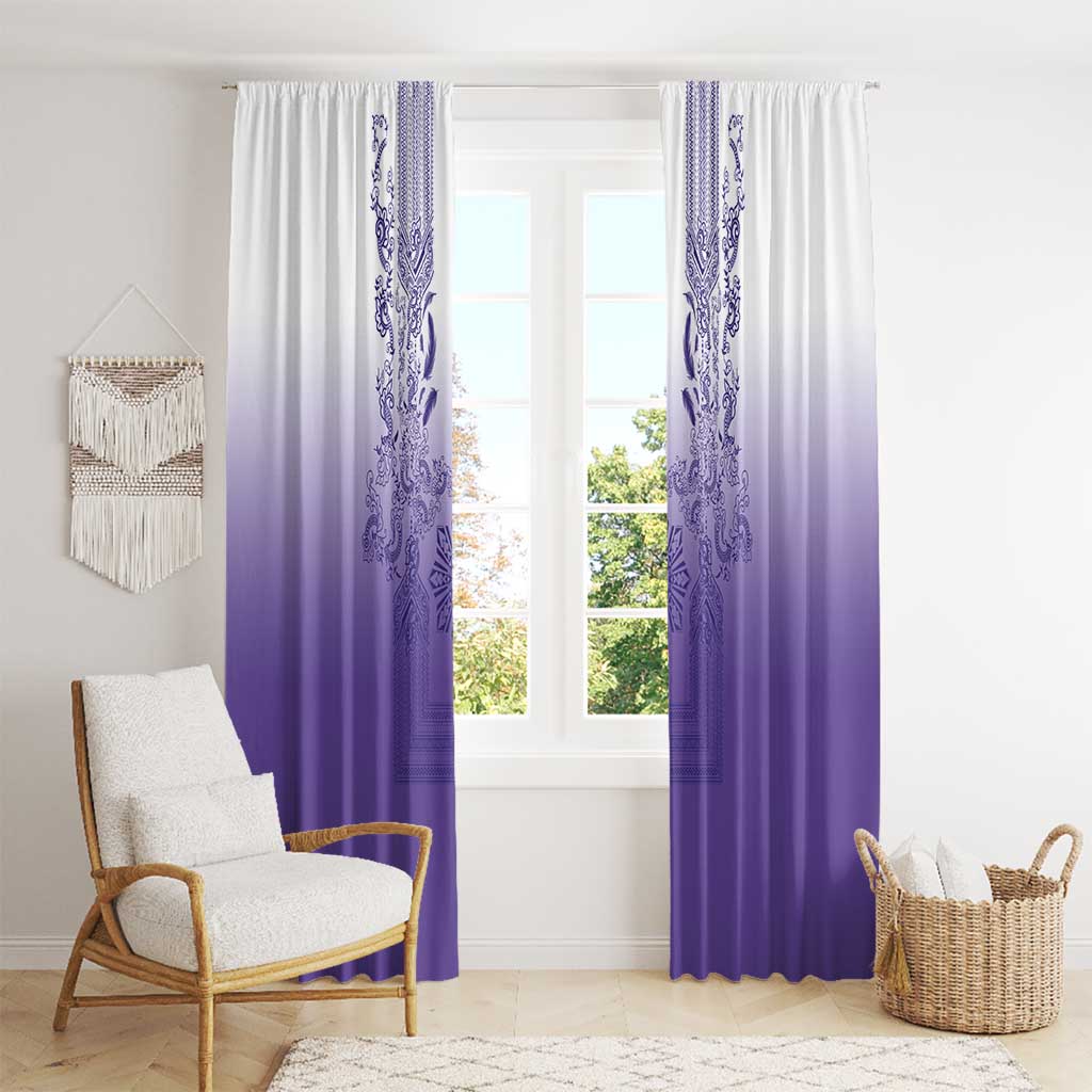 Philippines Barong Style Window Curtain with Polynesian Art and Leaf Motif Purple Color LT03 - Polynesian Pride
