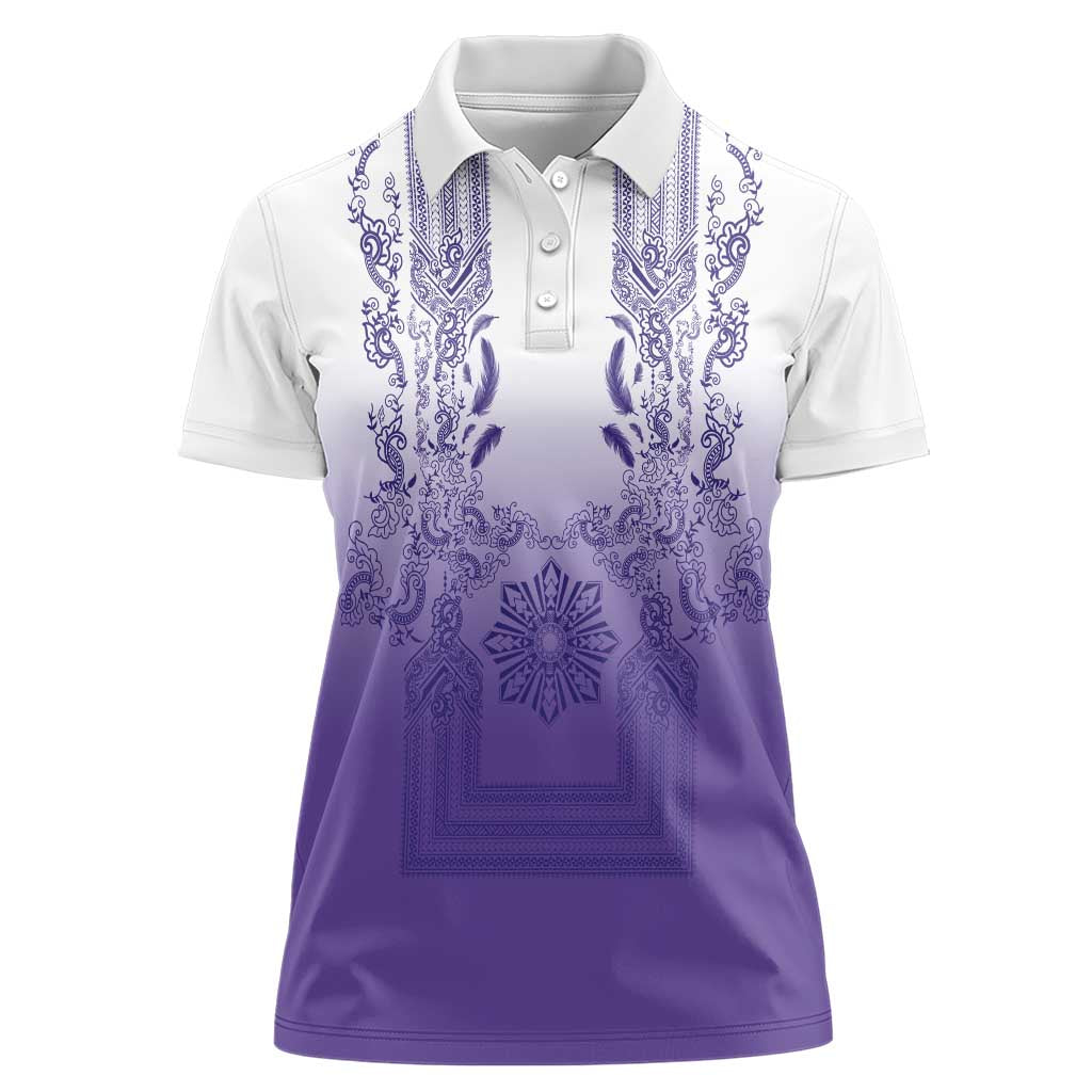 Philippines Barong Style Women Polo Shirt with Polynesian Art and Leaf Motif Purple Color LT03 Female Purple - Polynesian Pride