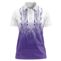 Philippines Barong Style Women Polo Shirt with Polynesian Art and Leaf Motif Purple Color LT03 Female Purple - Polynesian Pride