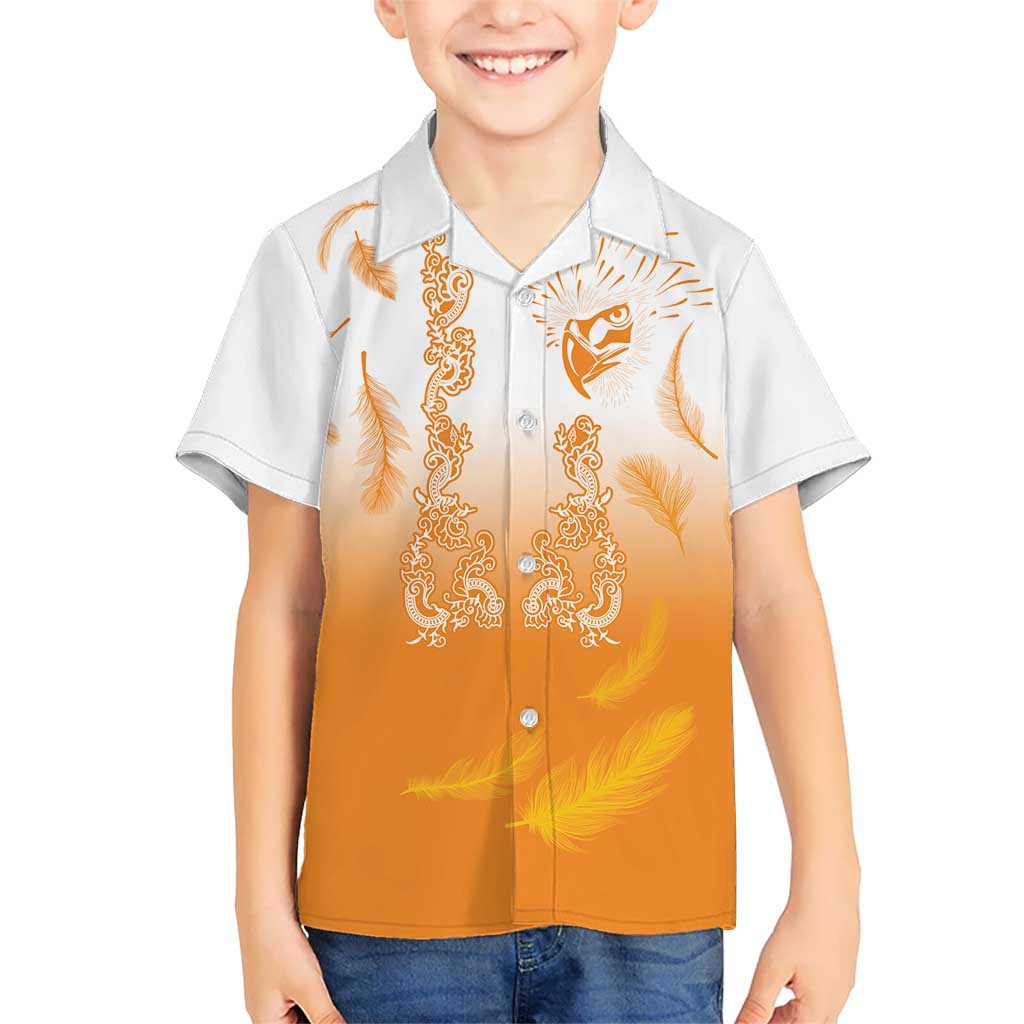 Philippines National Costume Style Kid Hawaiian Shirt Barong Tagalog and Eagle Feather Orange Color
