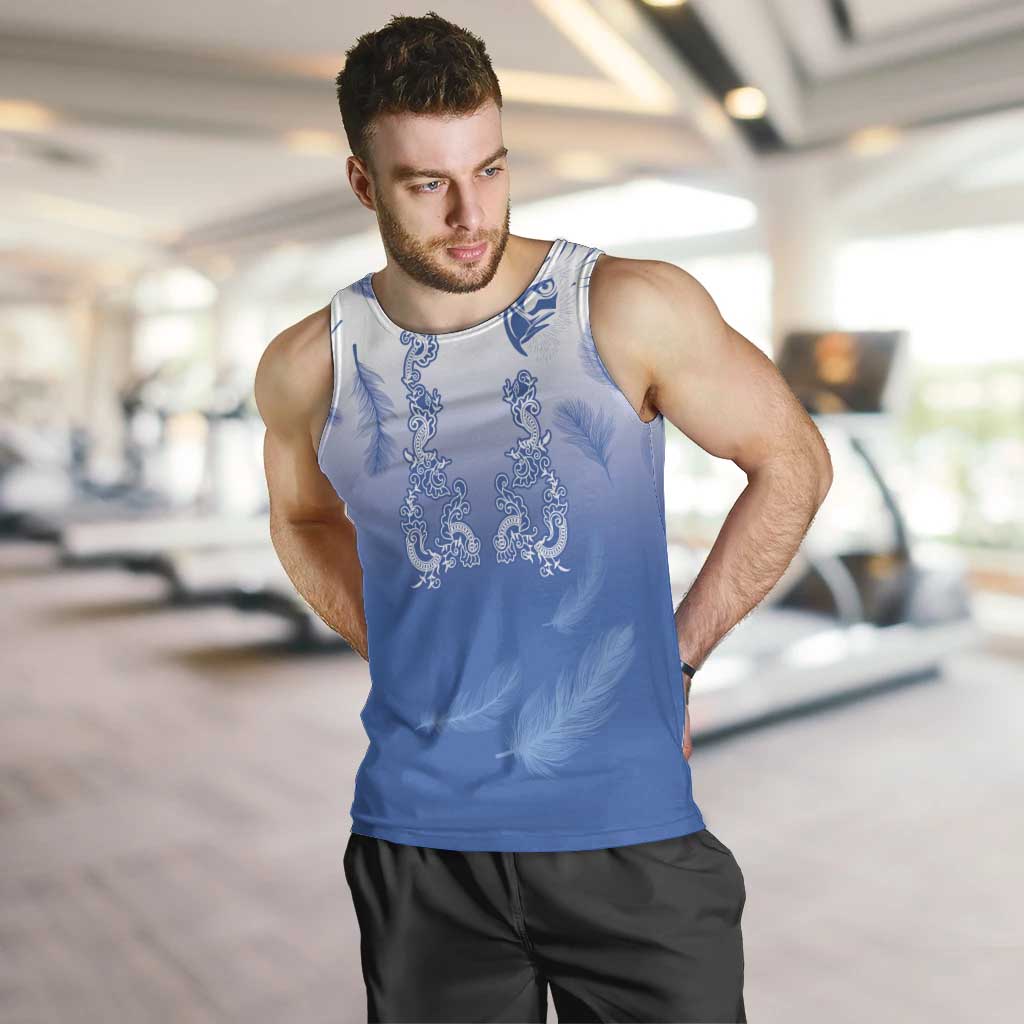 Philippines National Costume Style Men Tank Top Barong Tagalog and Eagle Feather Blue Color