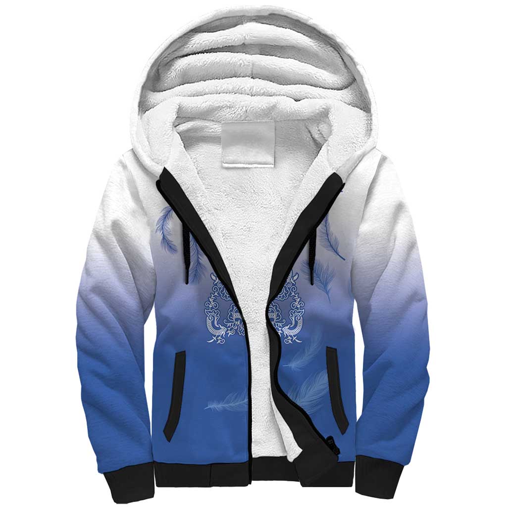 Philippines National Costume Style Sherpa Hoodie Barong Tagalog and Eagle Feather Blue Color