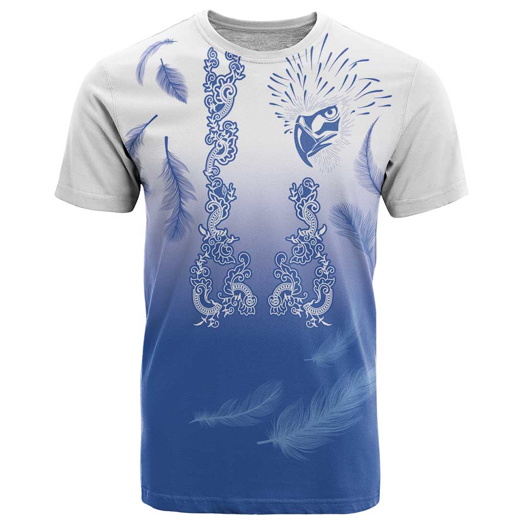 Philippines National Costume Style T Shirt Barong Tagalog and Eagle Feather Blue Color