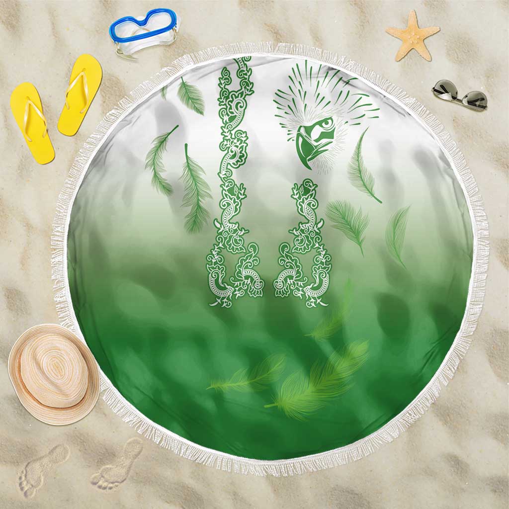 Philippines National Costume Style Beach Blanket Barong Tagalog and Eagle Feather Green Color