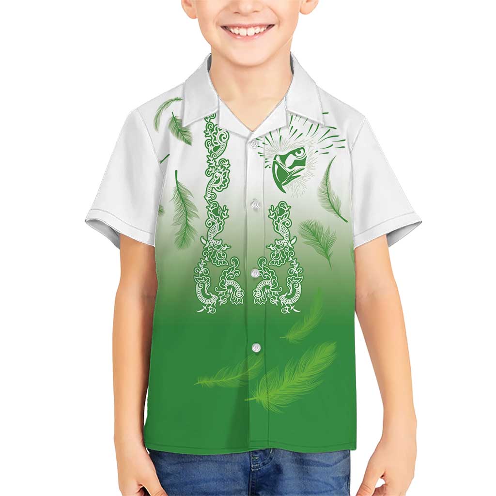 Philippines National Costume Style Kid Hawaiian Shirt Barong Tagalog and Eagle Feather Green Color