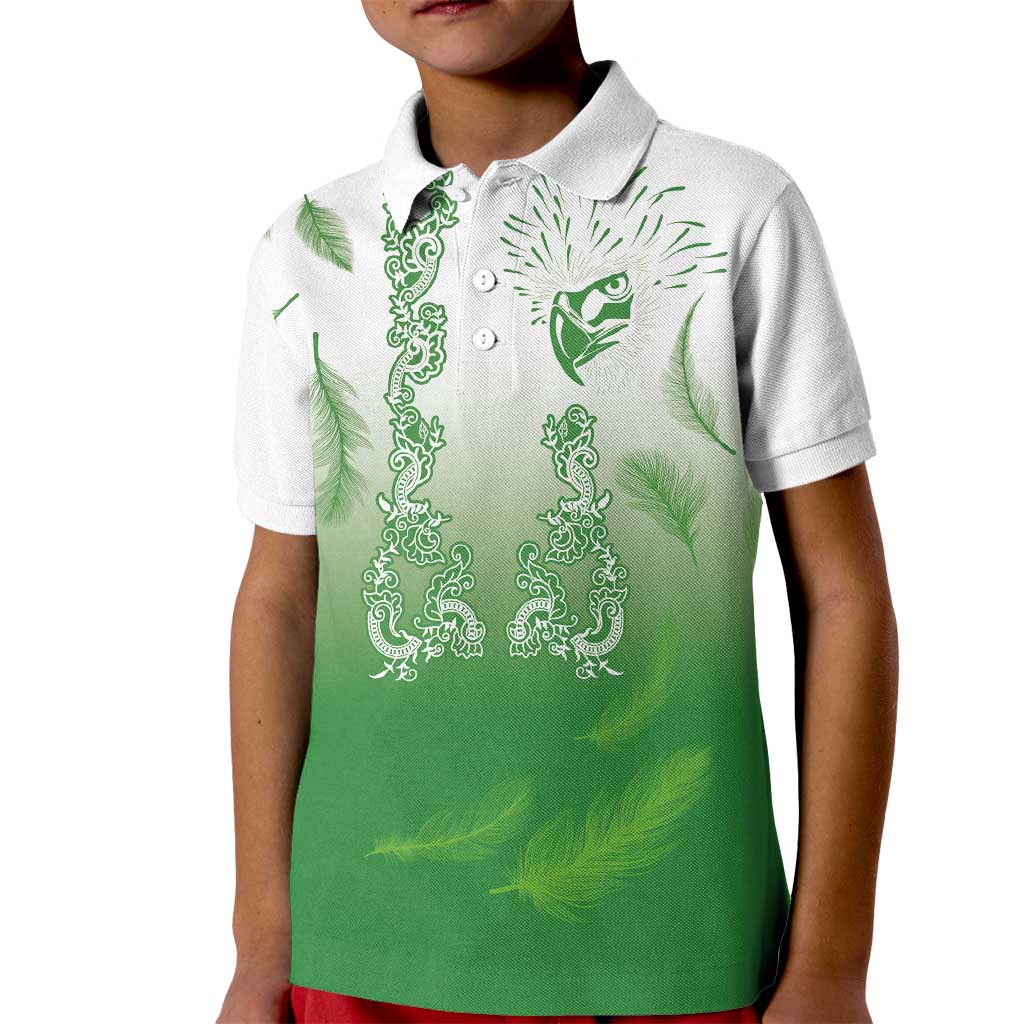 Philippines National Costume Style Kid Polo Shirt Barong Tagalog and Eagle Feather Green Color