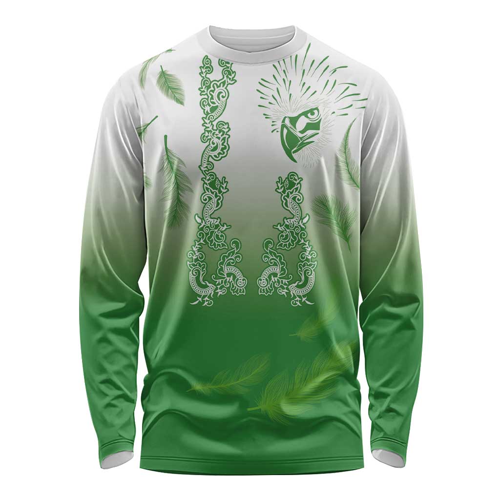 Philippines National Costume Style Long Sleeve Shirt Barong Tagalog and Eagle Feather Green Color