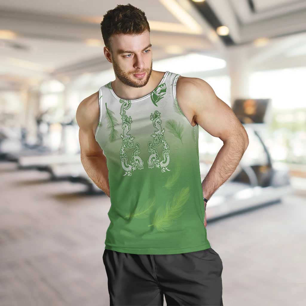 Philippines National Costume Style Men Tank Top Barong Tagalog and Eagle Feather Green Color