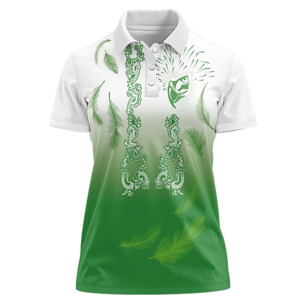 Philippines National Costume Style Women Polo Shirt Barong Tagalog and Eagle Feather Green Color