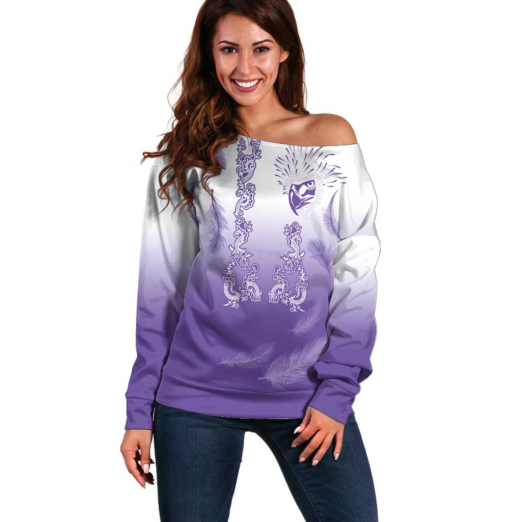 Philippines National Costume Style Off Shoulder Sweater Barong Tagalog and Eagle Feather Purple Color