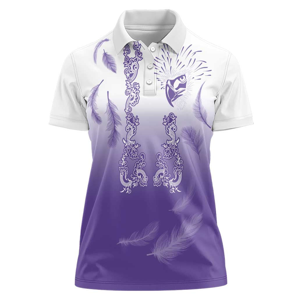 Philippines National Costume Style Women Polo Shirt Barong Tagalog and Eagle Feather Purple Color