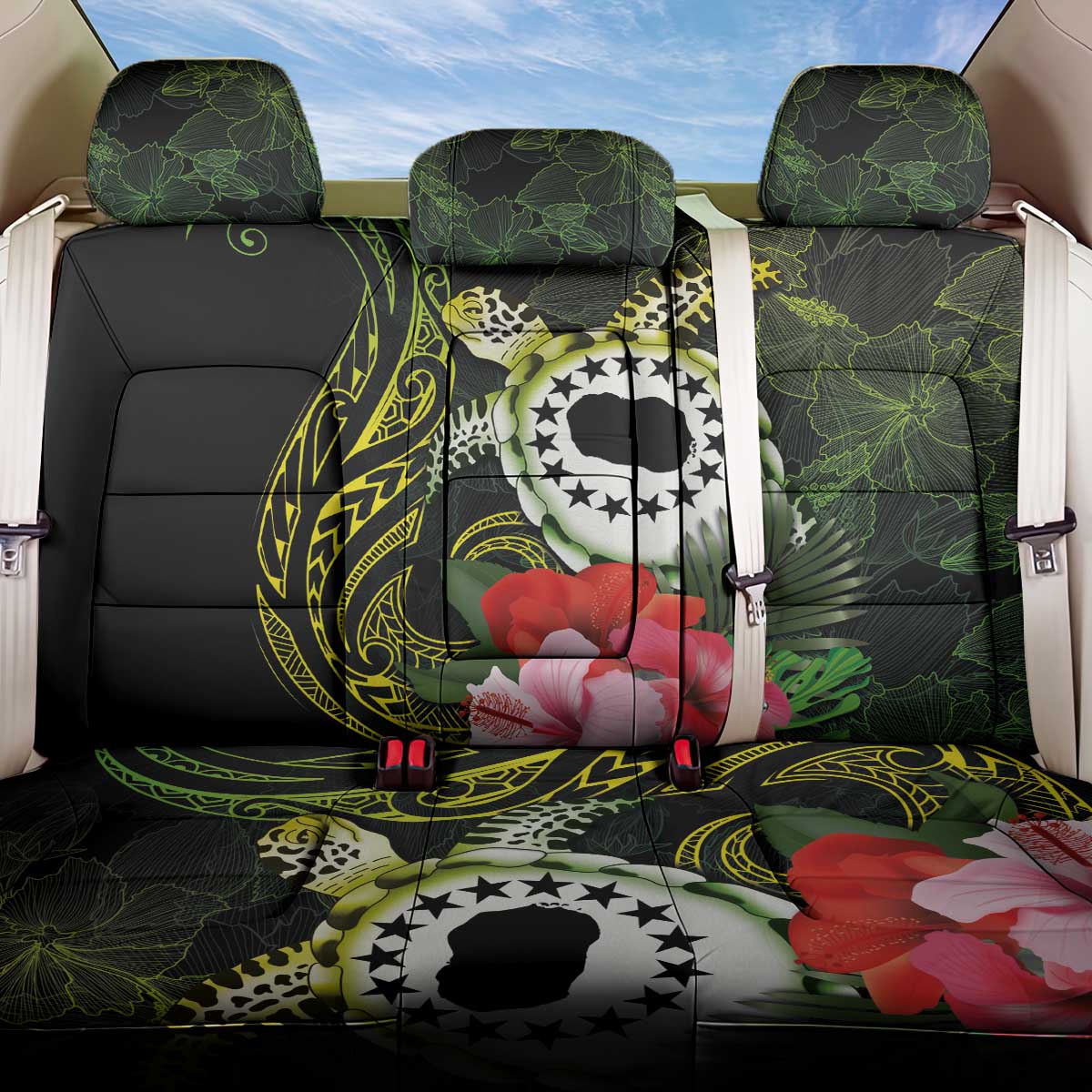 Kia Orana Cook Islands Back Car Seat Cover Turtle and Hibiscus Polynesian Pattern LT03 One Size Yellow - Polynesian Pride