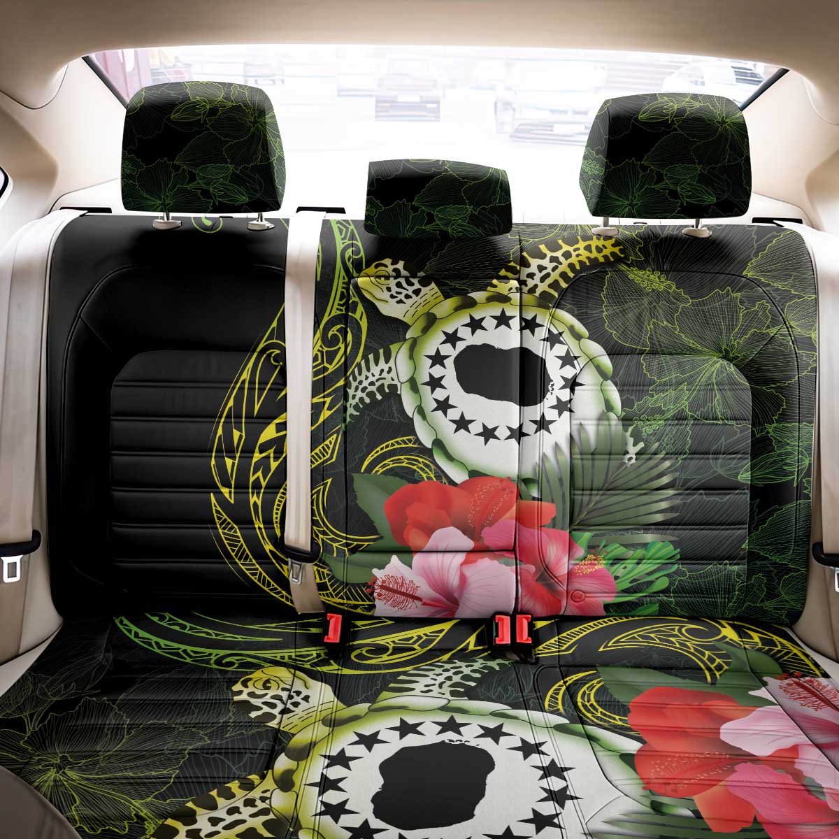 Kia Orana Cook Islands Back Car Seat Cover Turtle and Hibiscus Polynesian Pattern LT03 - Polynesian Pride