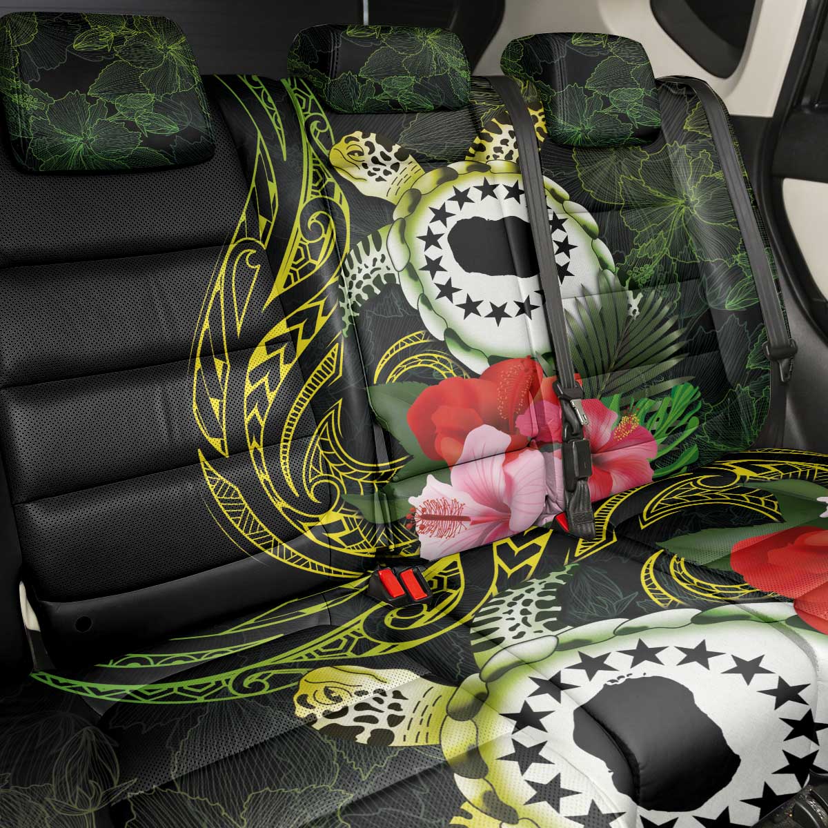 Kia Orana Cook Islands Back Car Seat Cover Turtle and Hibiscus Polynesian Pattern LT03 - Polynesian Pride