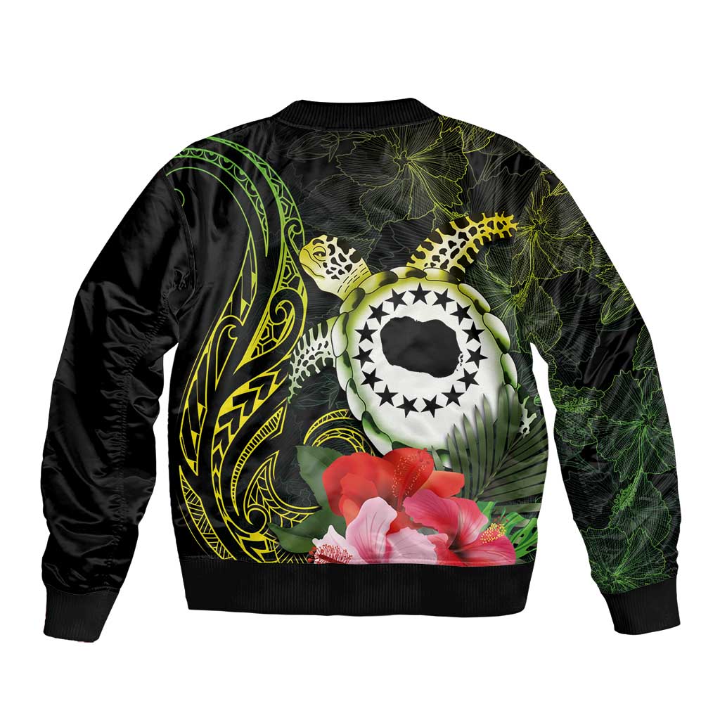 Kia Orana Cook Islands Bomber Jacket Turtle and Hibiscus Polynesian Pattern