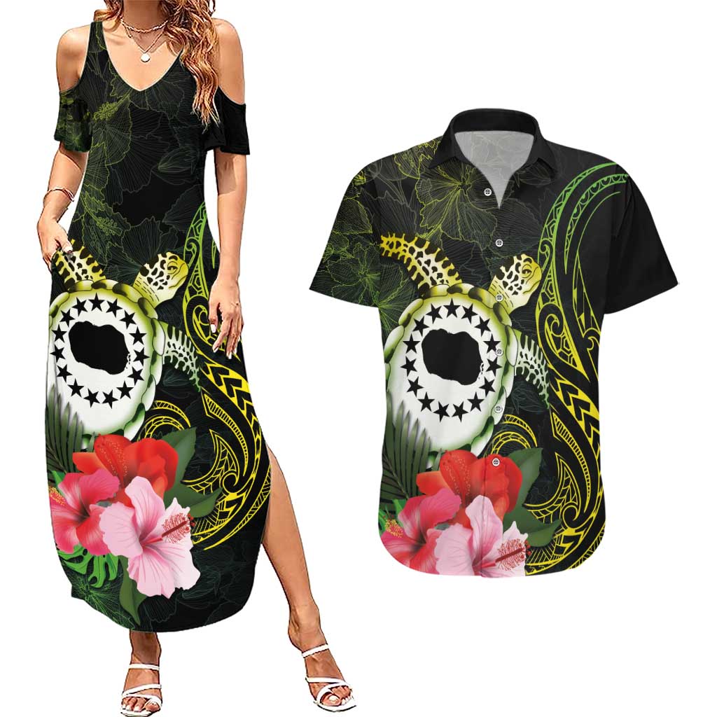 Kia Orana Cook Islands Couples Matching Summer Maxi Dress and Hawaiian Shirt Turtle and Hibiscus Polynesian Pattern