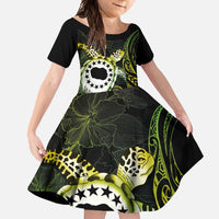 Kia Orana Cook Islands Family Matching Off Shoulder Maxi Dress and Hawaiian Shirt Turtle and Hibiscus Polynesian Pattern LT03 Daughter's Dress Yellow - Polynesian Pride