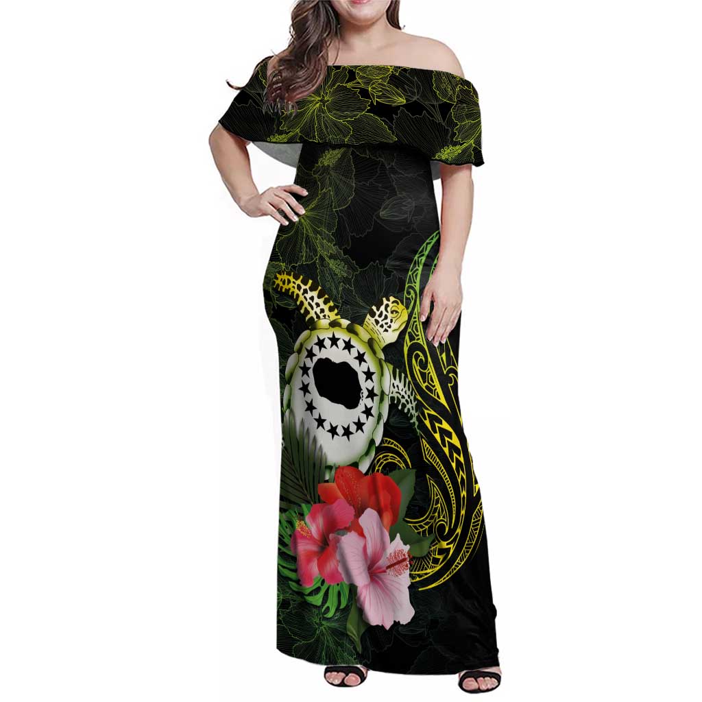 Kia Orana Cook Islands Family Matching Off Shoulder Maxi Dress and Hawaiian Shirt Turtle and Hibiscus Polynesian Pattern LT03 Mom's Dress Yellow - Polynesian Pride