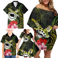 Kia Orana Cook Islands Family Matching Off Shoulder Short Dress and Hawaiian Shirt Turtle and Hibiscus Polynesian Pattern LT03 - Polynesian Pride