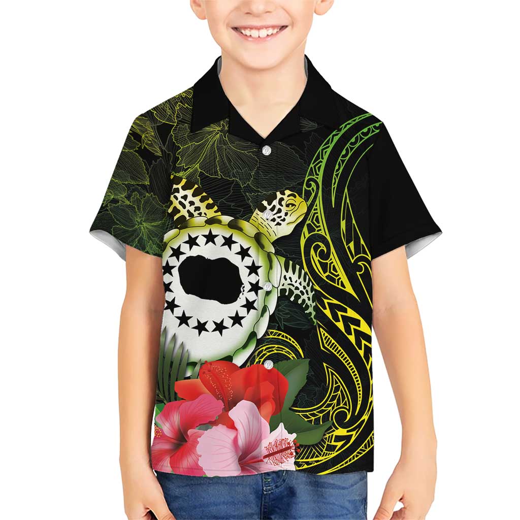 Kia Orana Cook Islands Kid Hawaiian Shirt Turtle and Hibiscus Polynesian Pattern LT03 Kid Yellow - Polynesian Pride