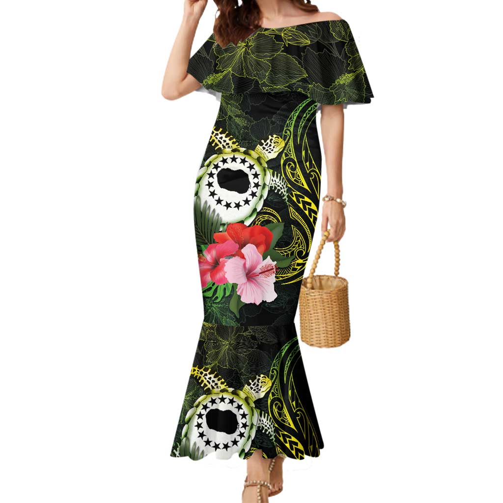 Kia Orana Cook Islands Mermaid Dress Turtle and Hibiscus Polynesian Pattern LT03 Women Yellow - Polynesian Pride