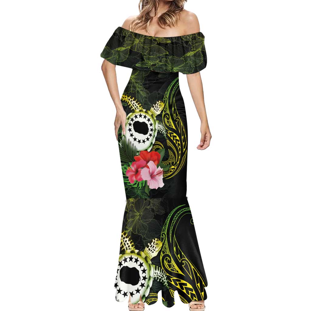 Kia Orana Cook Islands Mermaid Dress Turtle and Hibiscus Polynesian Pattern LT03 - Polynesian Pride