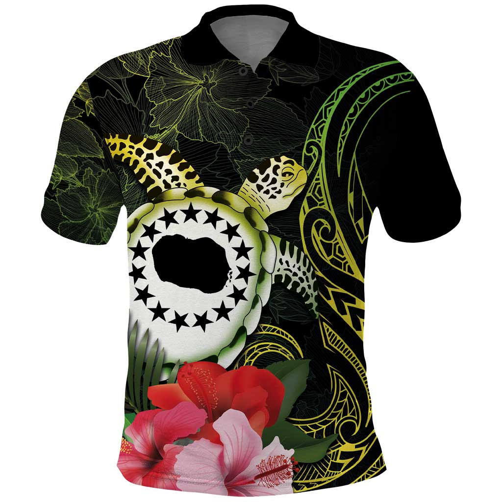 Kia Orana Cook Islands Polo Shirt Turtle and Hibiscus Polynesian Pattern