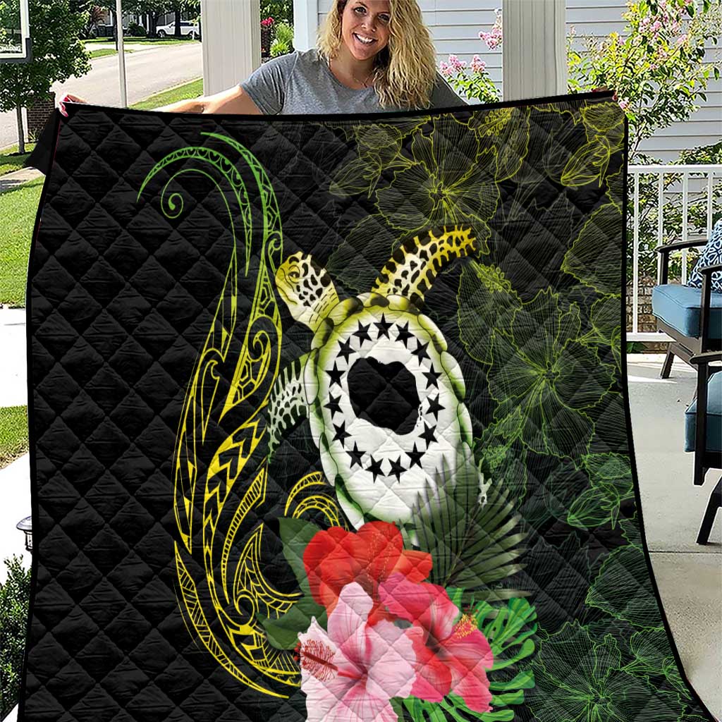 Kia Orana Cook Islands Quilt Turtle and Hibiscus Polynesian Pattern LT03 Yellow - Polynesian Pride